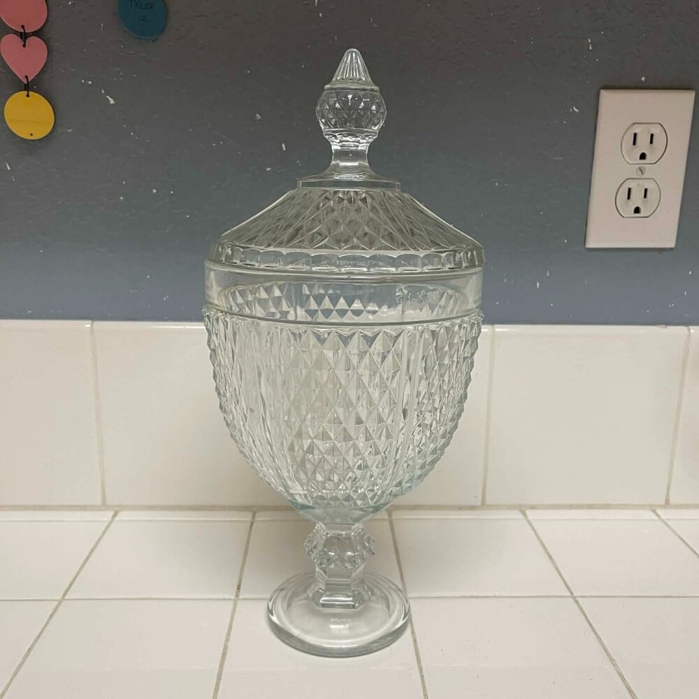 large footed crystal jar with lid